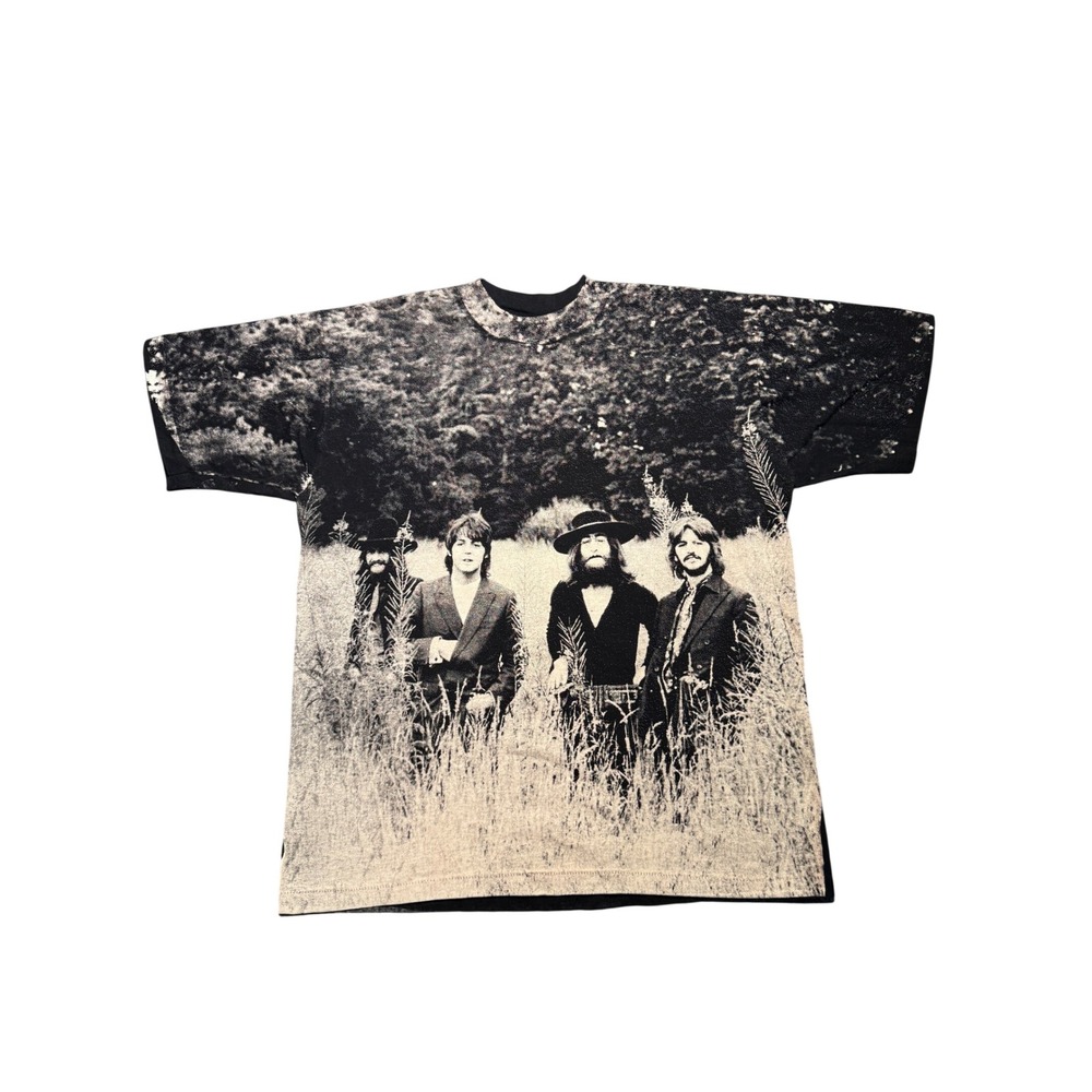 Vintage 1995 The Beatles All Over Print T-Shirt All Sport XL Black White AOP